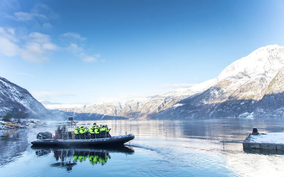 A RIB boat on the fjord at Eidfjord in Hardanger