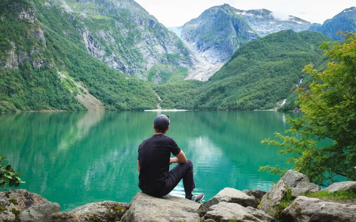 The turquoise glacier lake at Bondhus below Folgefonna