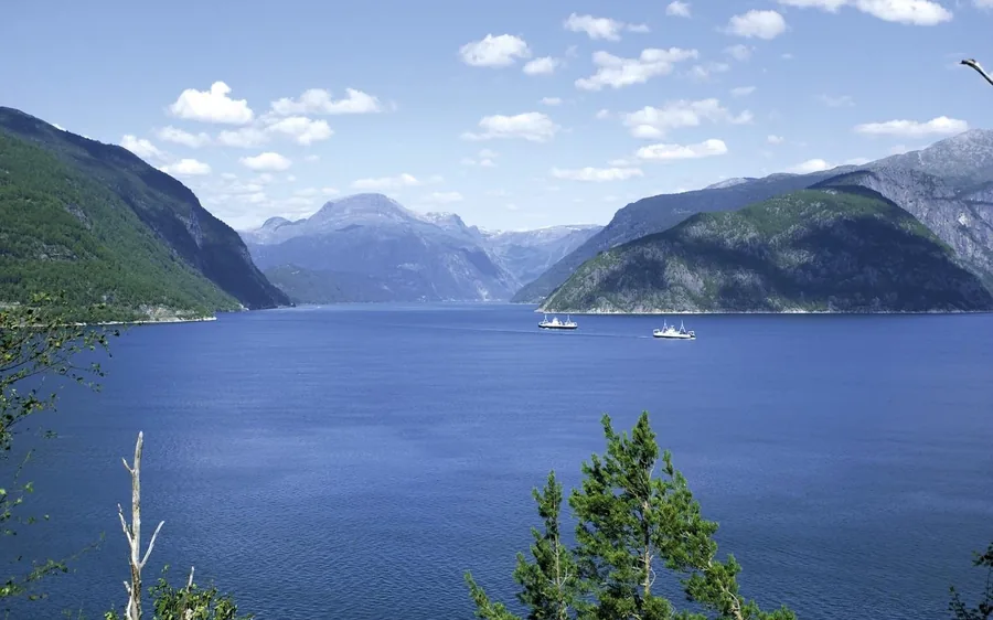 A panorama of the Hardangerfjord with mountains and water